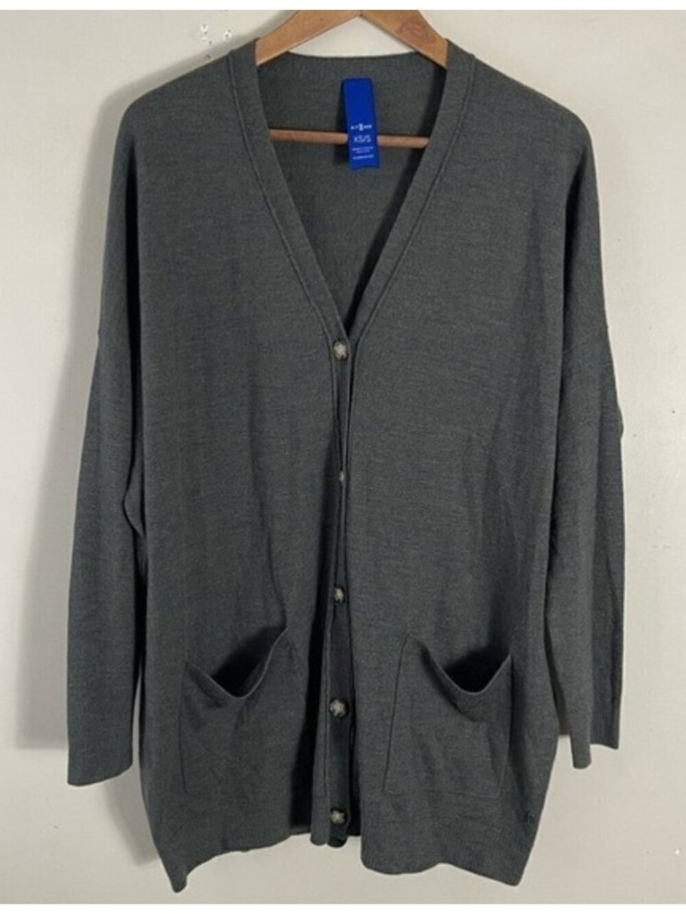KIT & ACE Merino Wool Oversized Slouchy button up Cardigan grey green Size XS/S